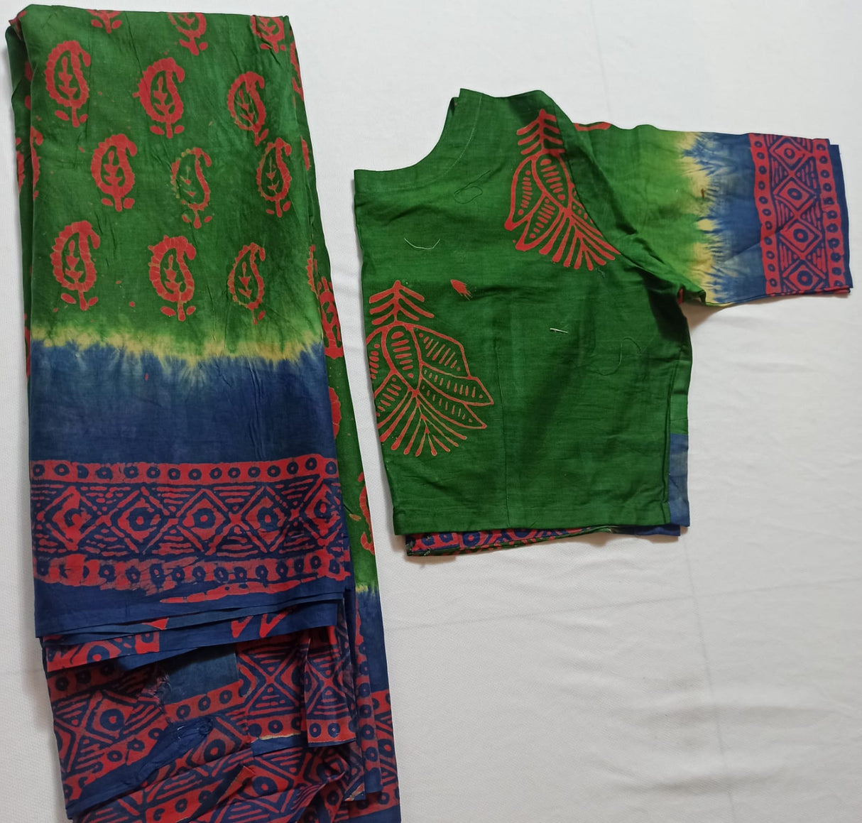 Cotton batik saree with stiched blouse