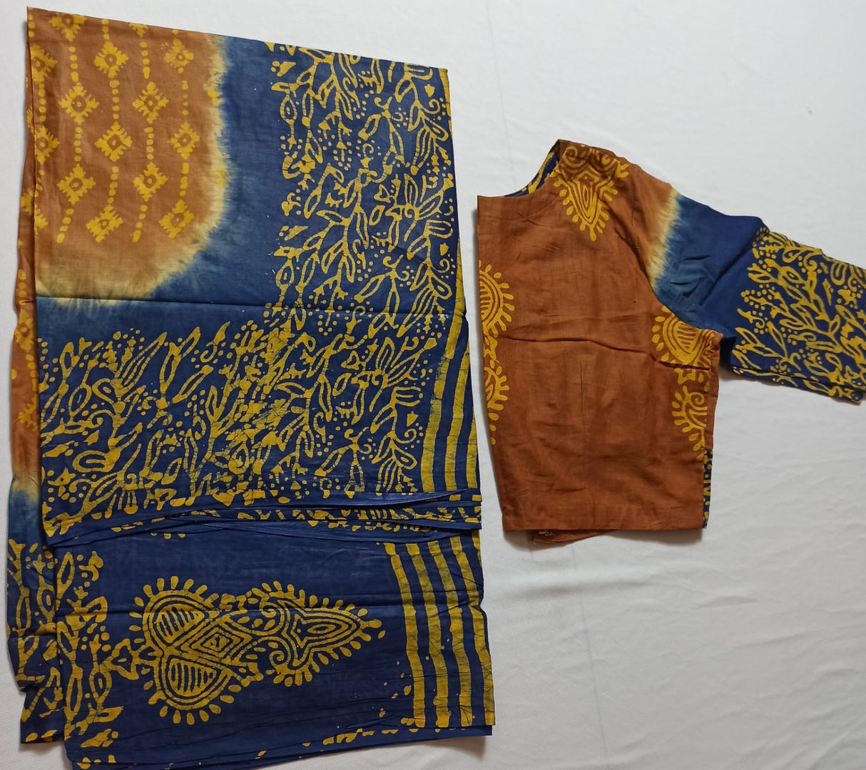 Cotton batik saree with stiched blouse