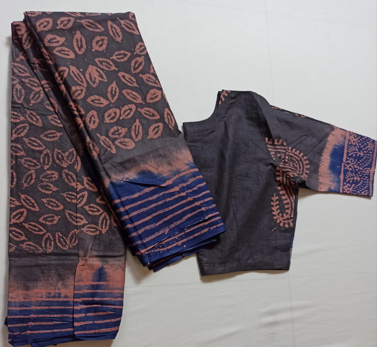 Cotton batik saree with stiched blouse