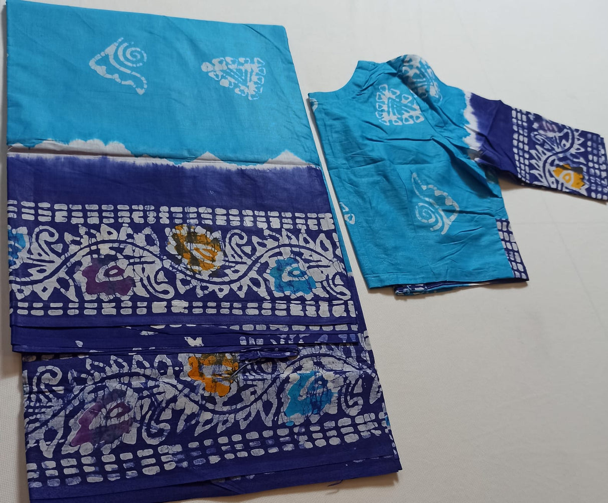 Cotton batik saree with stiched blouse