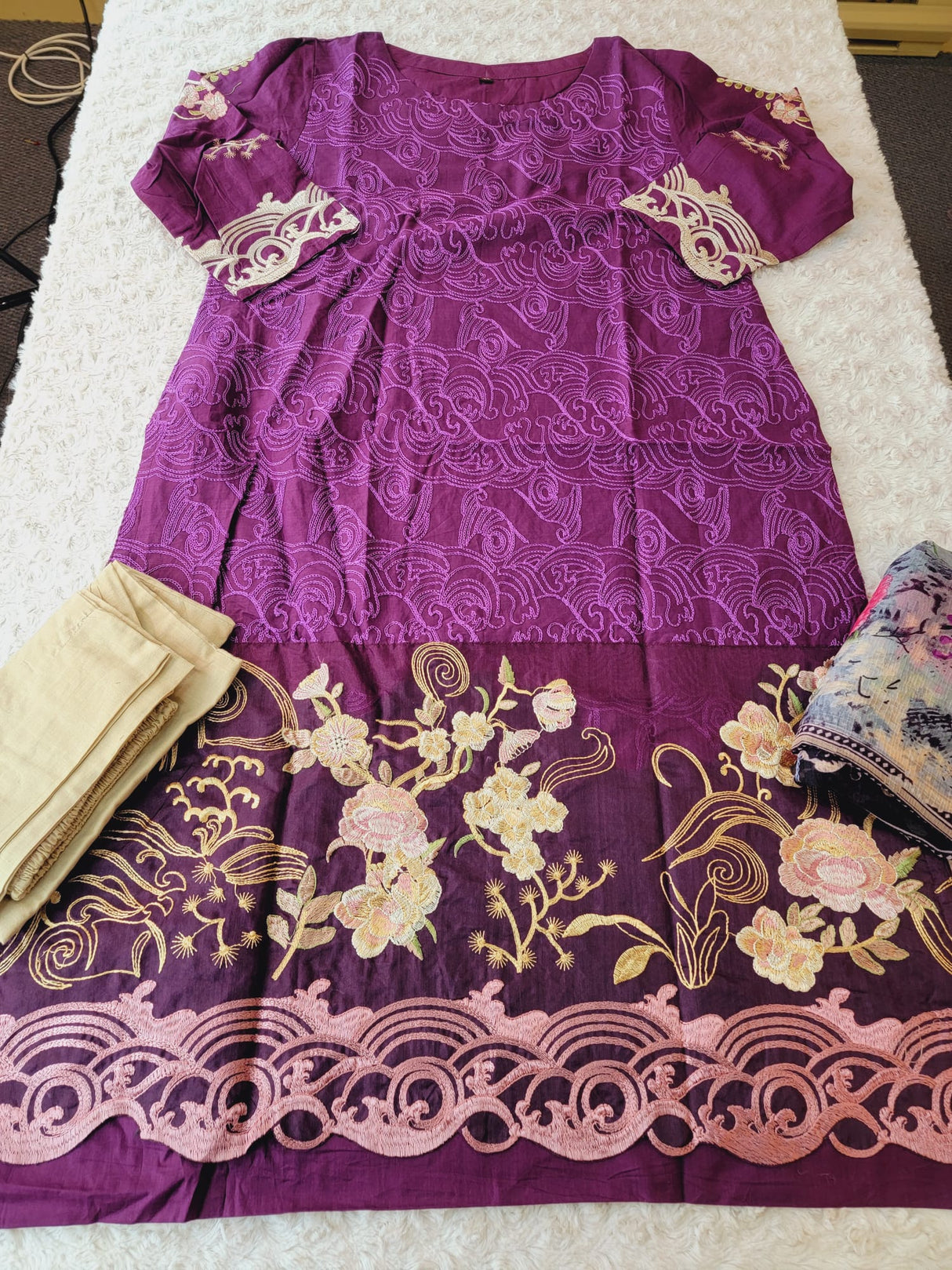 Indian Cotton Stitched Embroidery Suit Ready To Ship