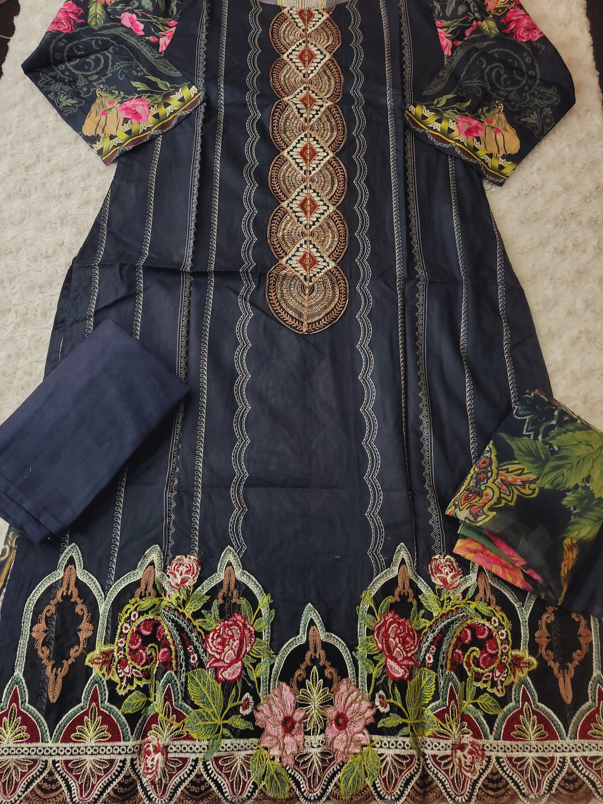 Indian Cotton Embroidered Suit Ready To Ship