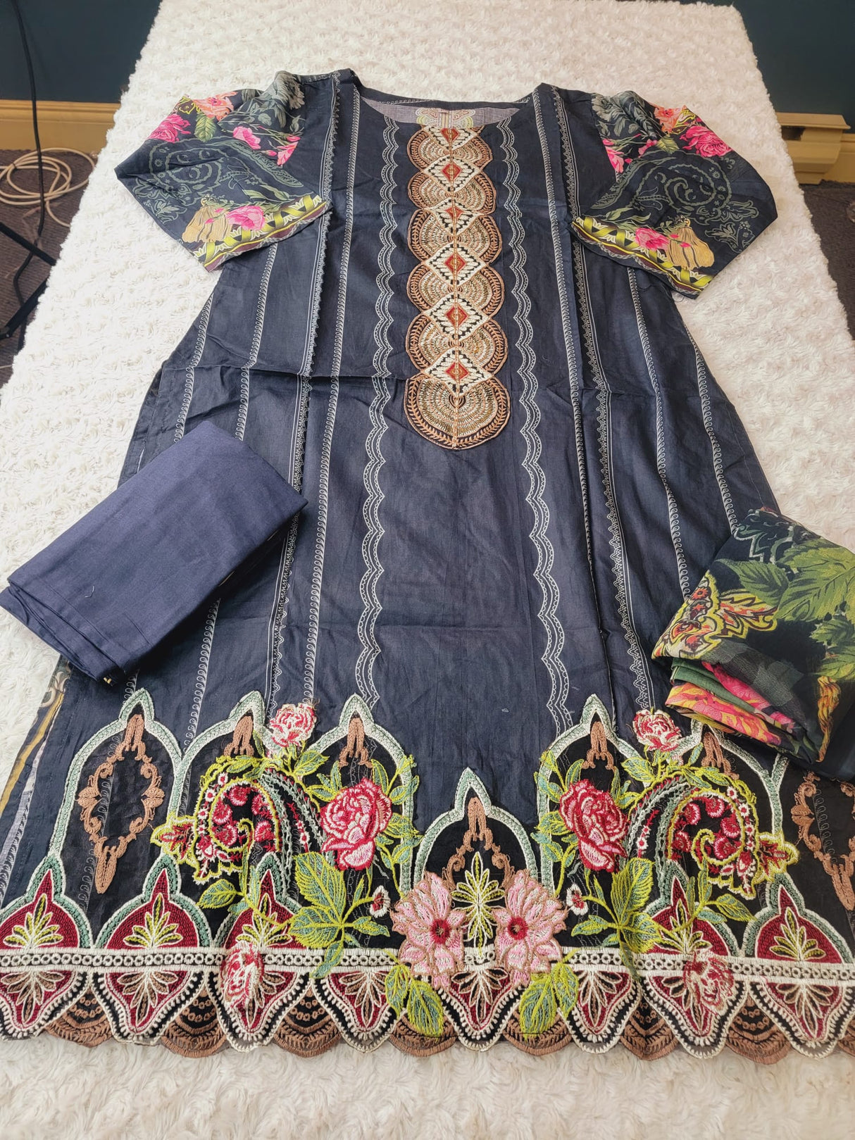 Indian Cotton Embroidered Suit Ready To Ship
