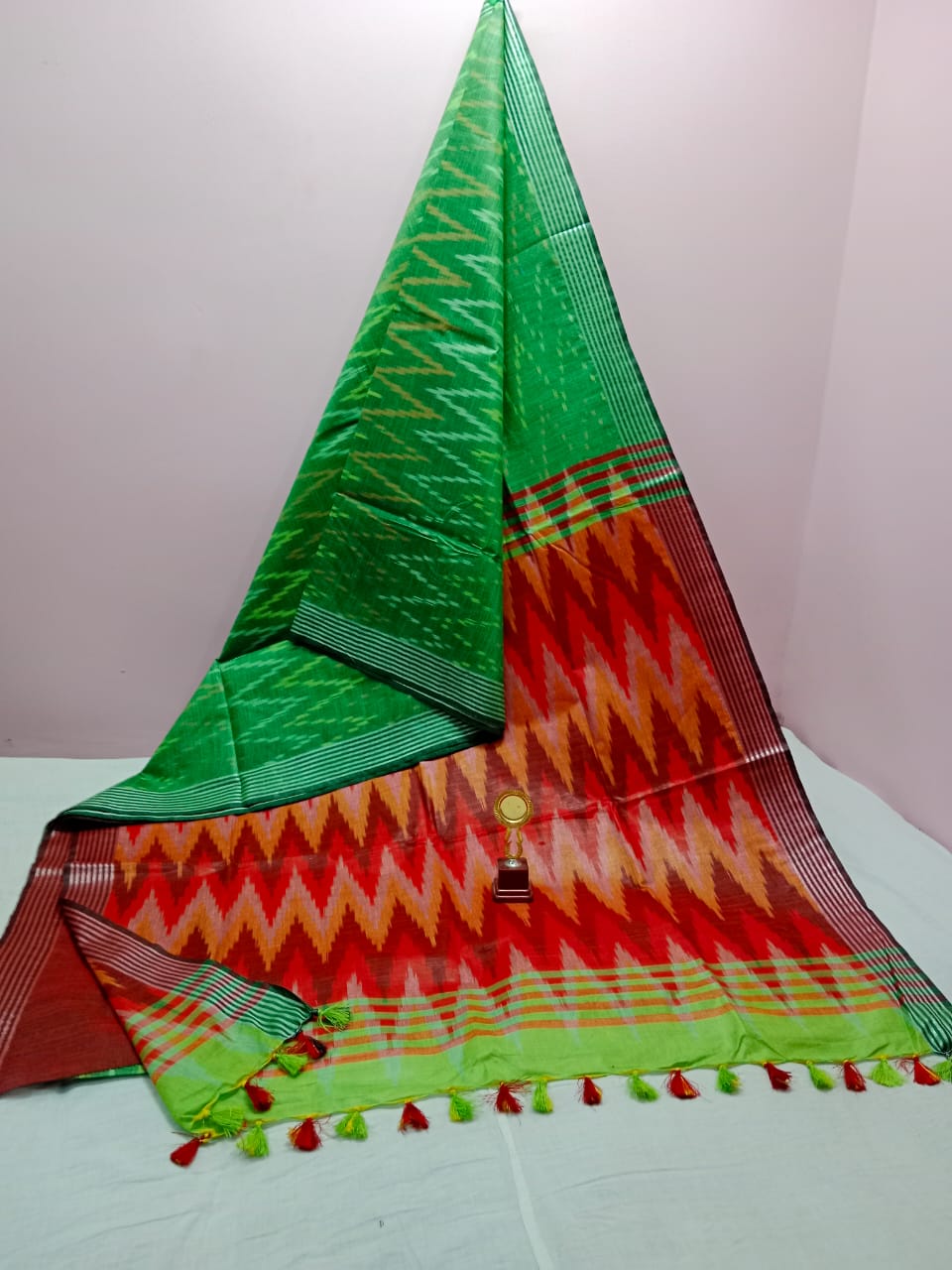 COTTON IKKAT SAREE WITH CONTRAST BLOUSE PIECE