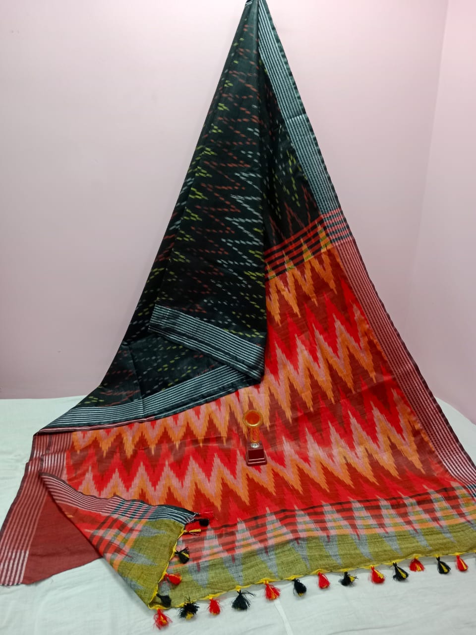 COTTON IKKAT SAREE WITH CONTRAST BLOUSE PIECE