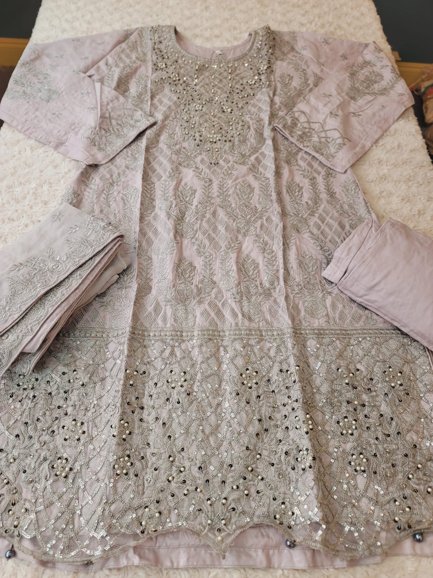 Pakistani lawn stitched Embroidered Suit Ready To Ship