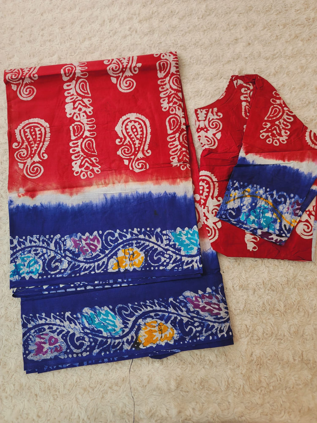 Cotton batik saree with stiched blouse