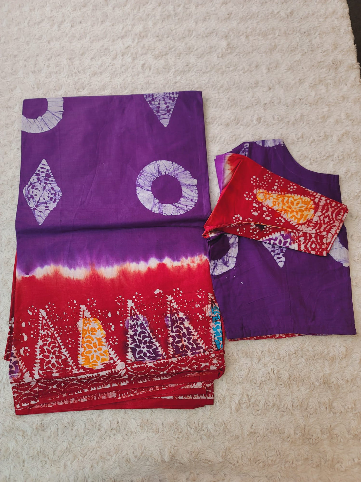 Cotton batik saree with stiched blouse