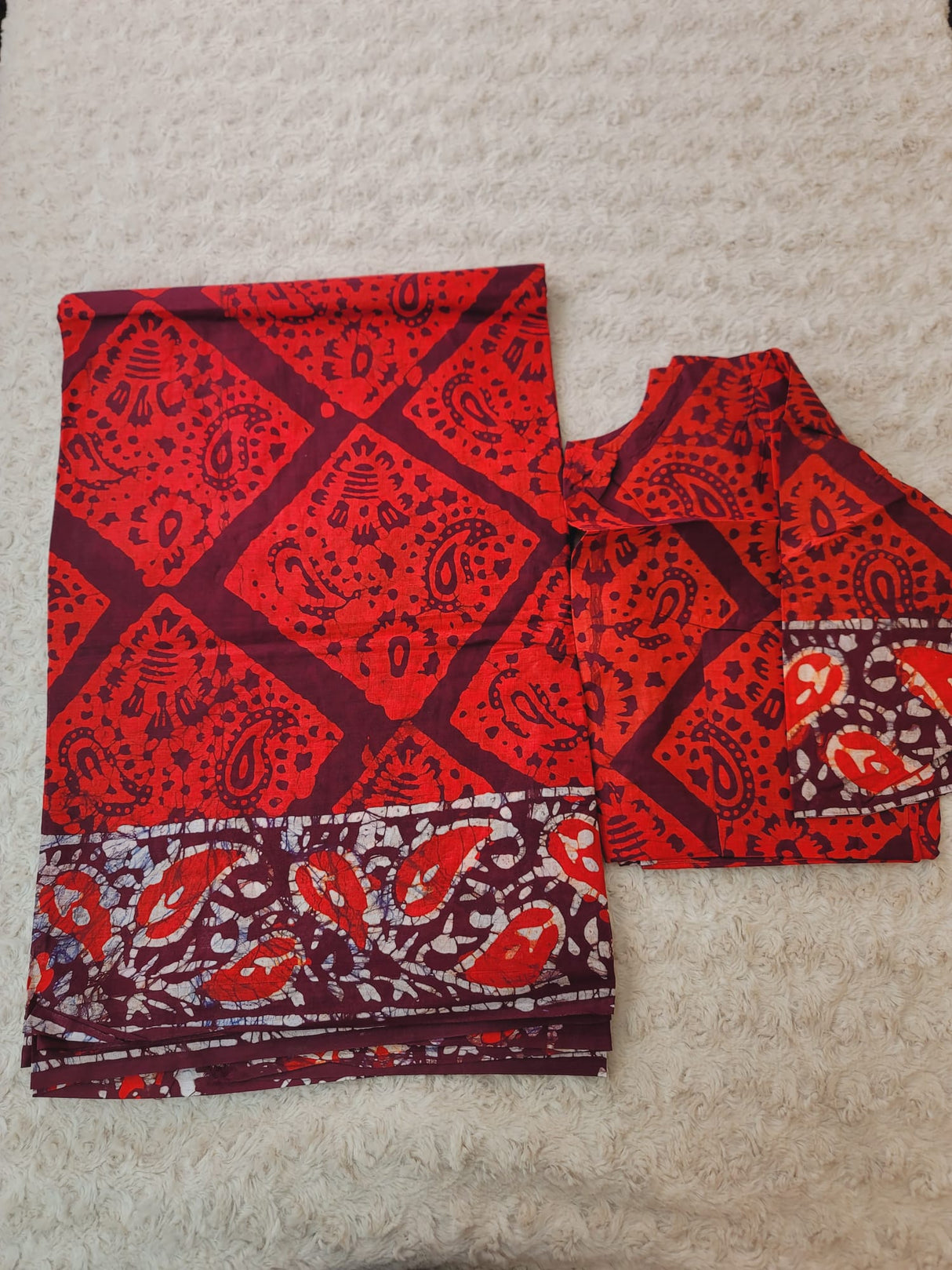 Cotton batik saree with stiched blouse