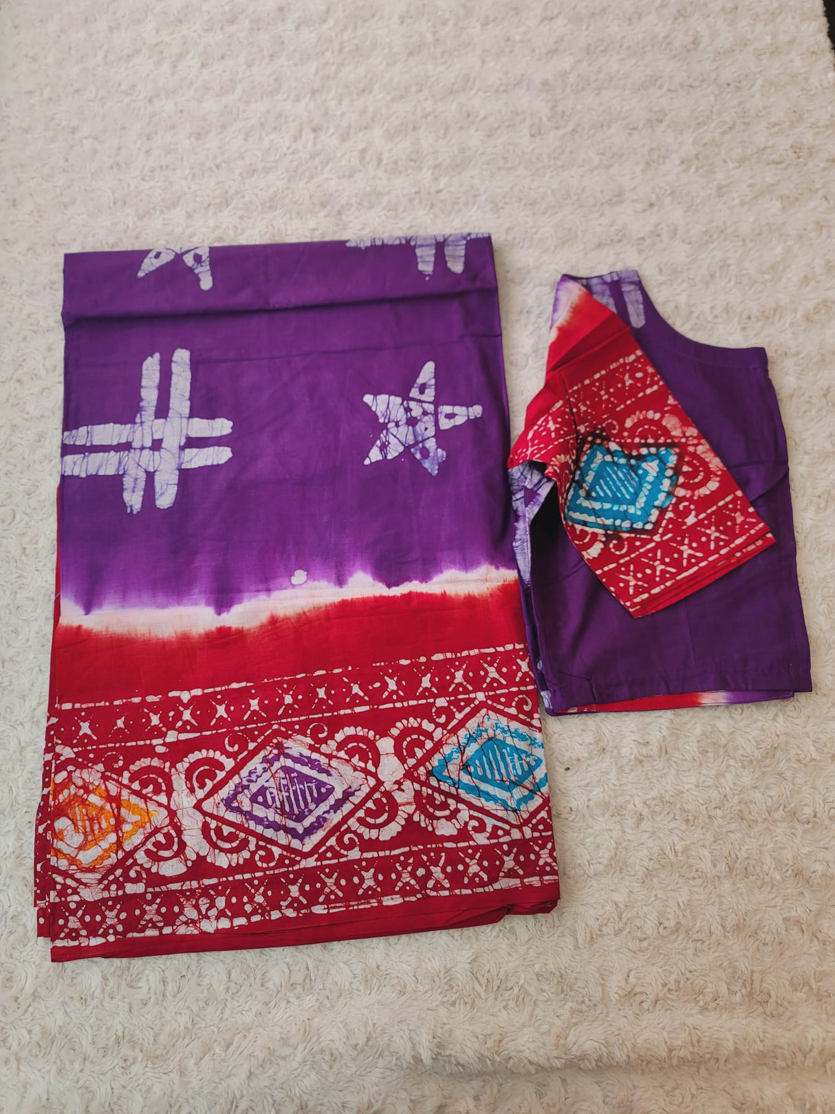 Cotton batik saree with stiched blouse