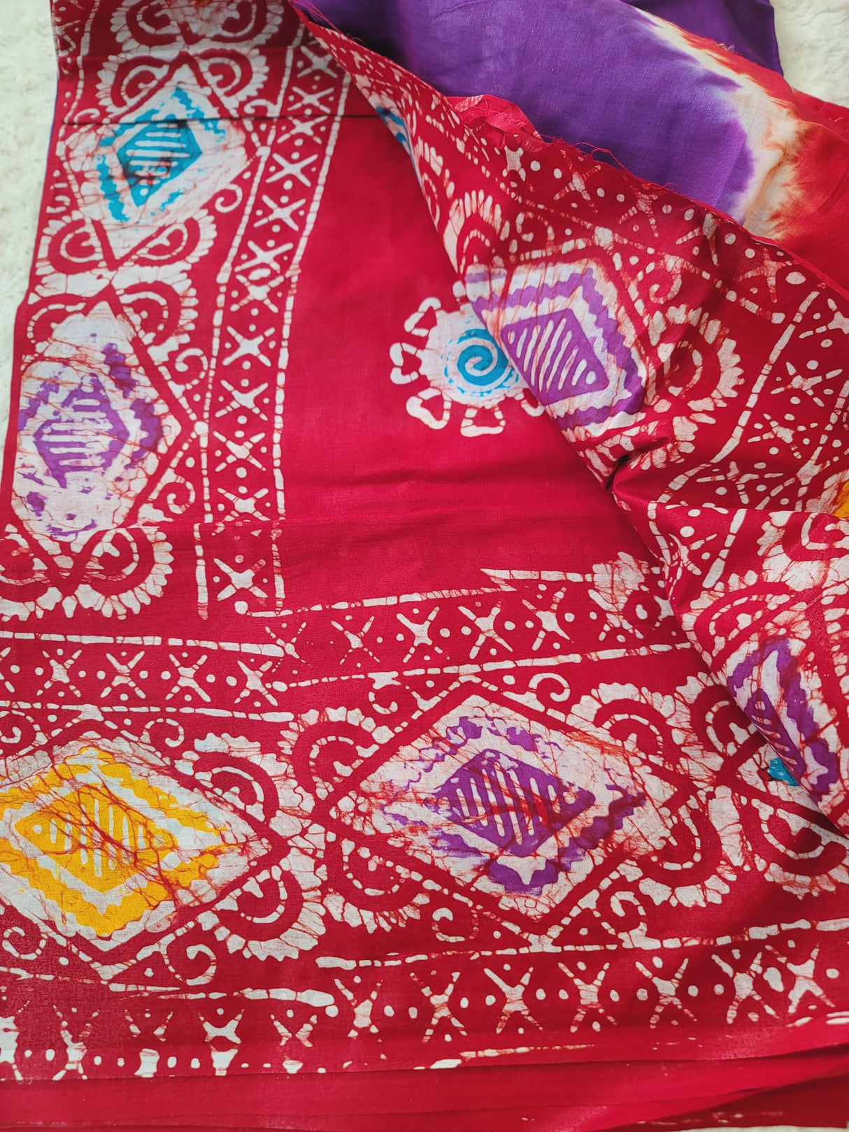 Cotton batik saree with stiched blouse