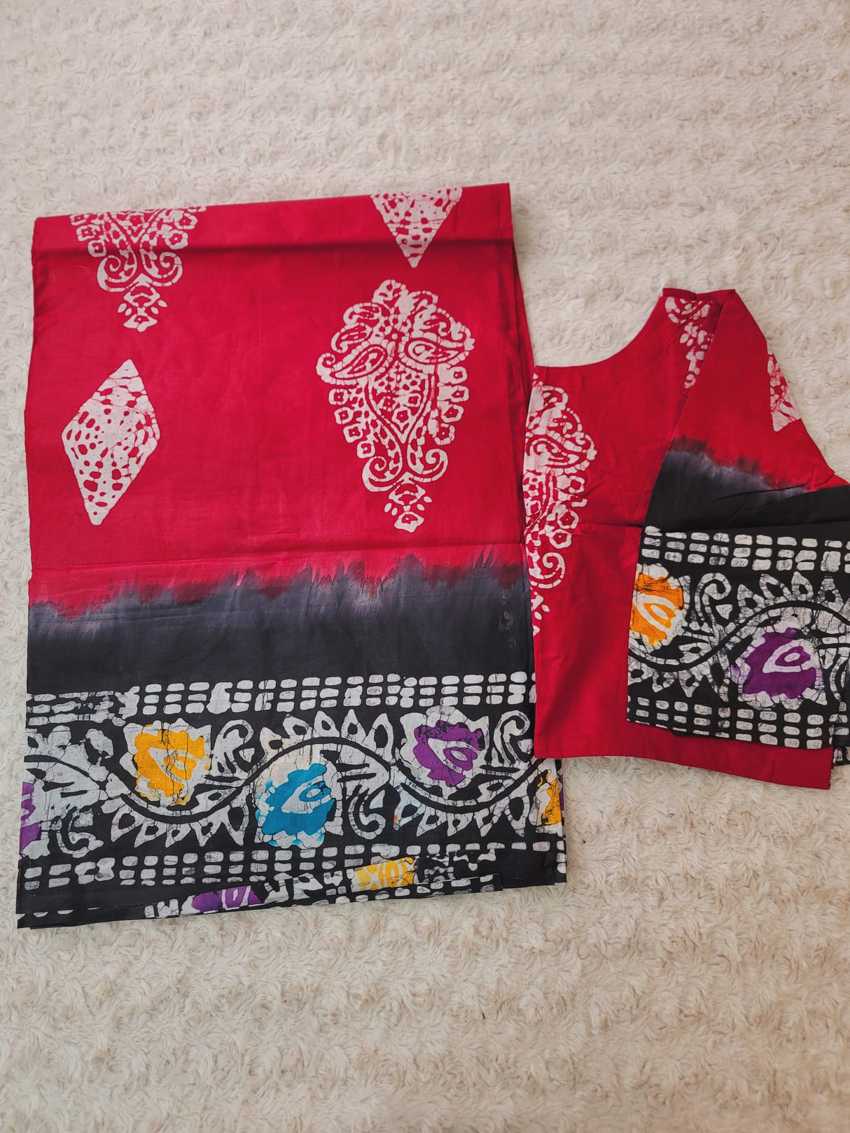 Cotton batik saree with stiched blouse