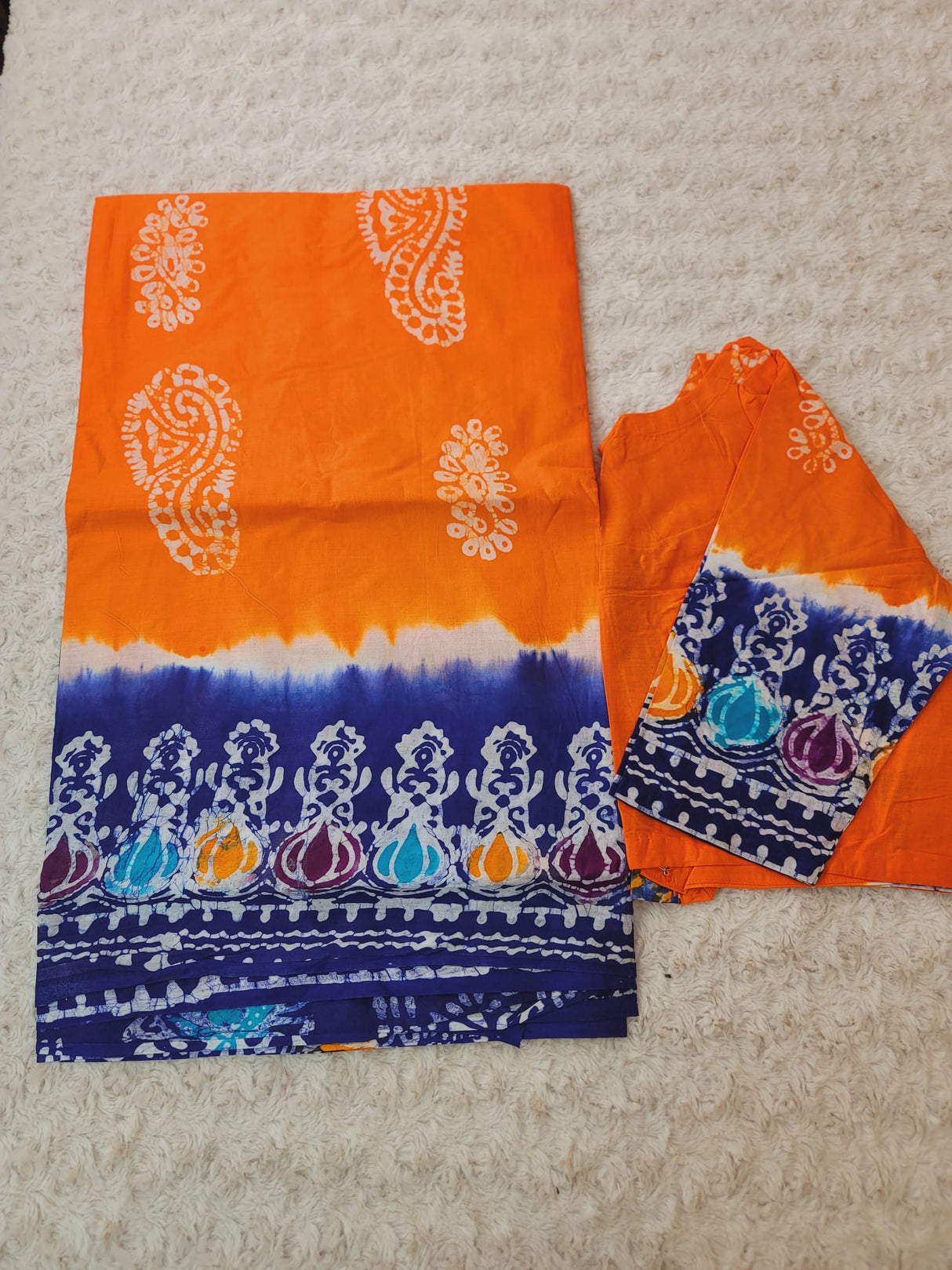 Cotton batik saree with stiched blouse