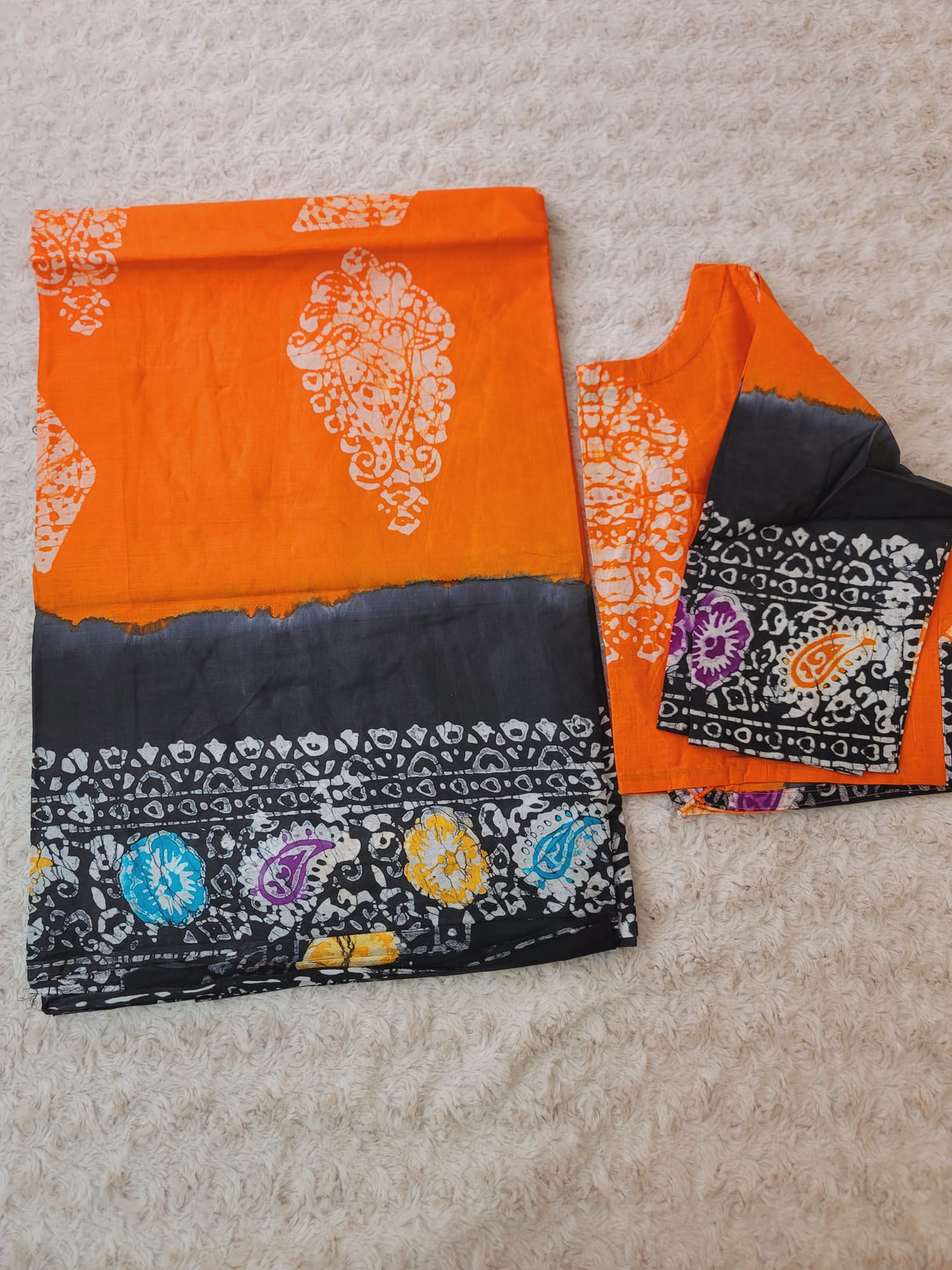 Cotton batik saree with stiched blouse