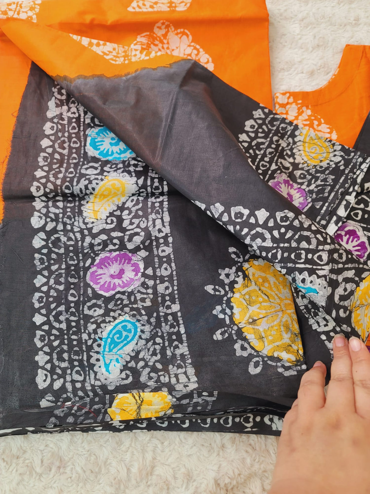 Cotton batik saree with stiched blouse