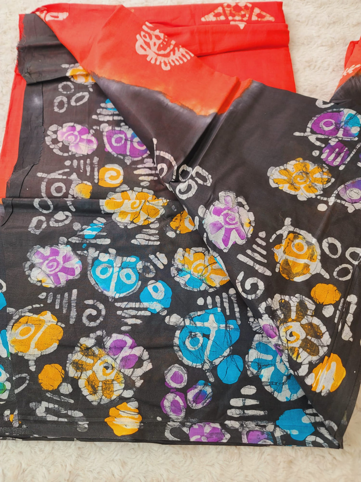 Cotton batik saree with stiched blouse