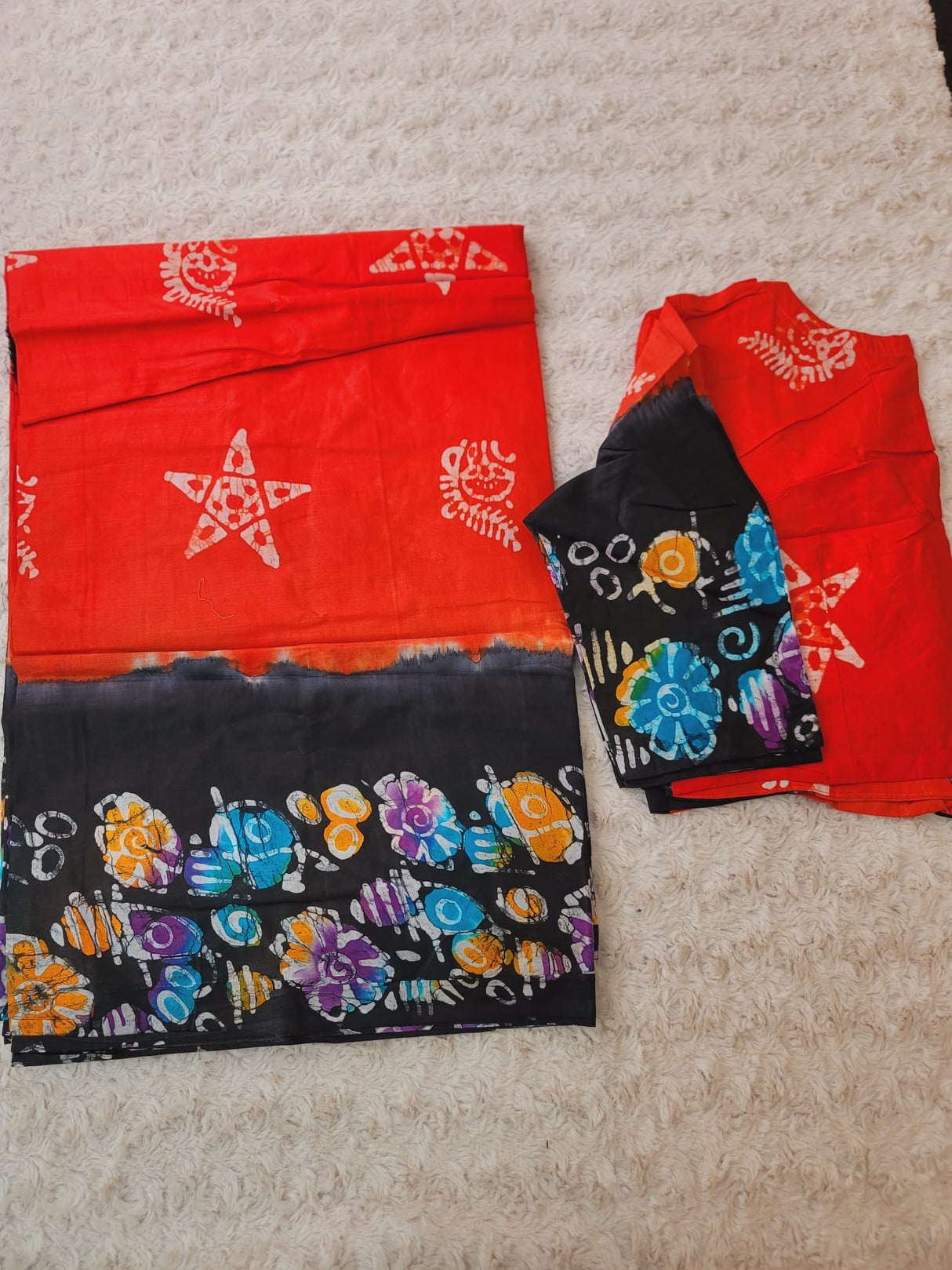 Cotton batik saree with stiched blouse