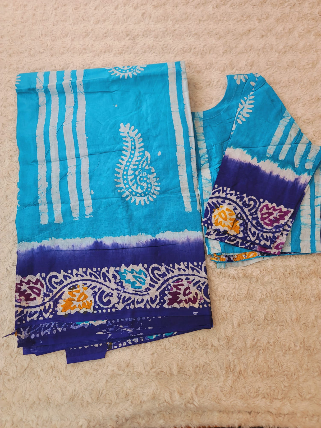 Cotton batik saree with stiched blouse