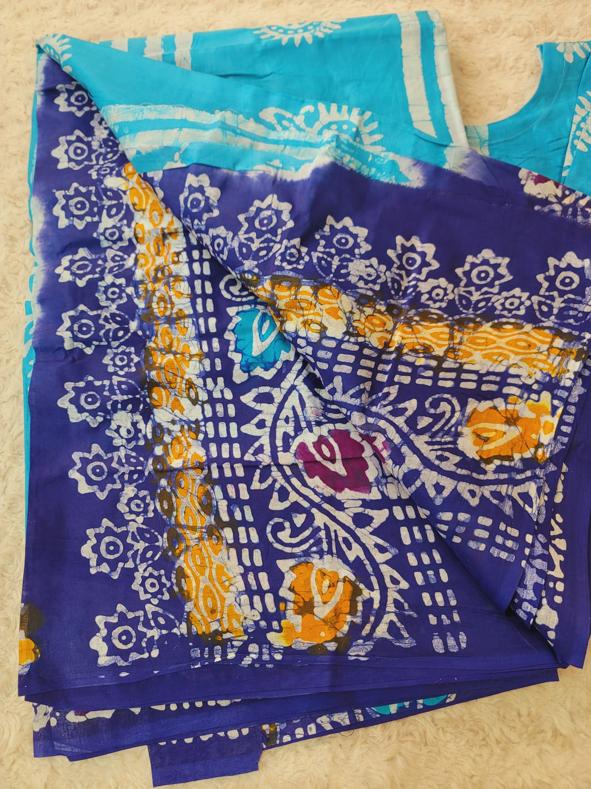 Cotton batik saree with stiched blouse