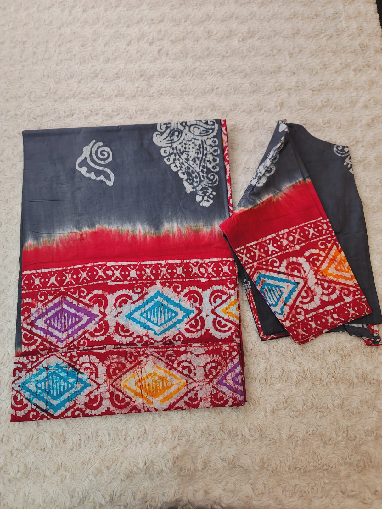 Cotton batik saree with stiched blouse