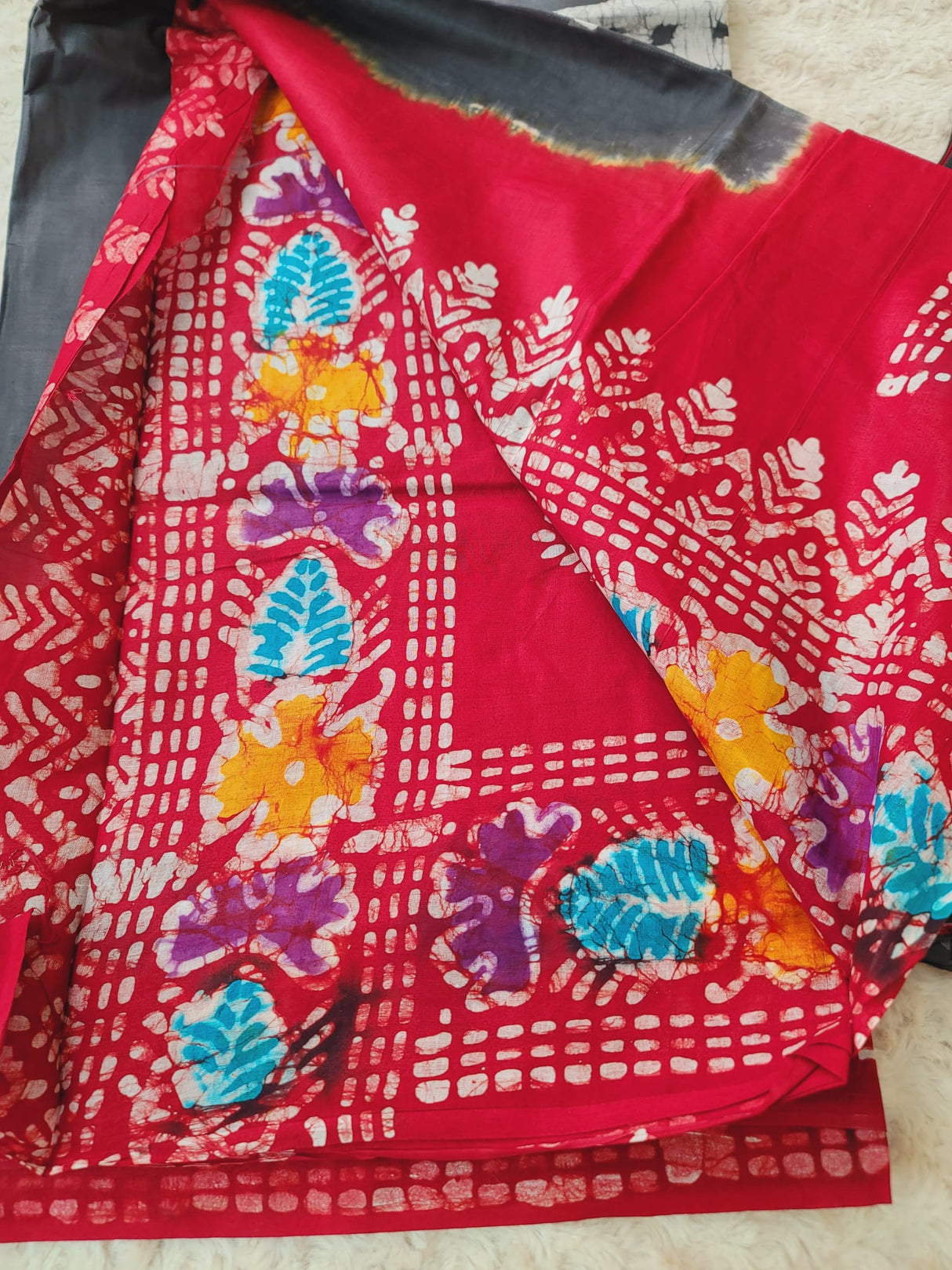 Cotton batik saree with stiched blouse