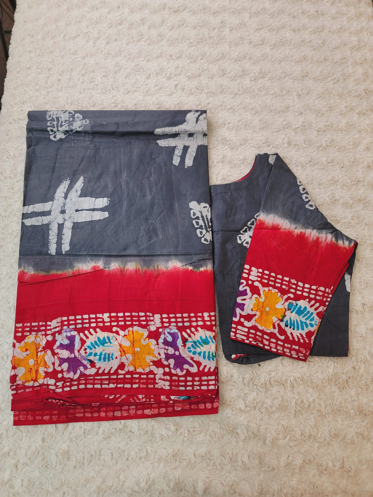 Cotton batik saree with stiched blouse