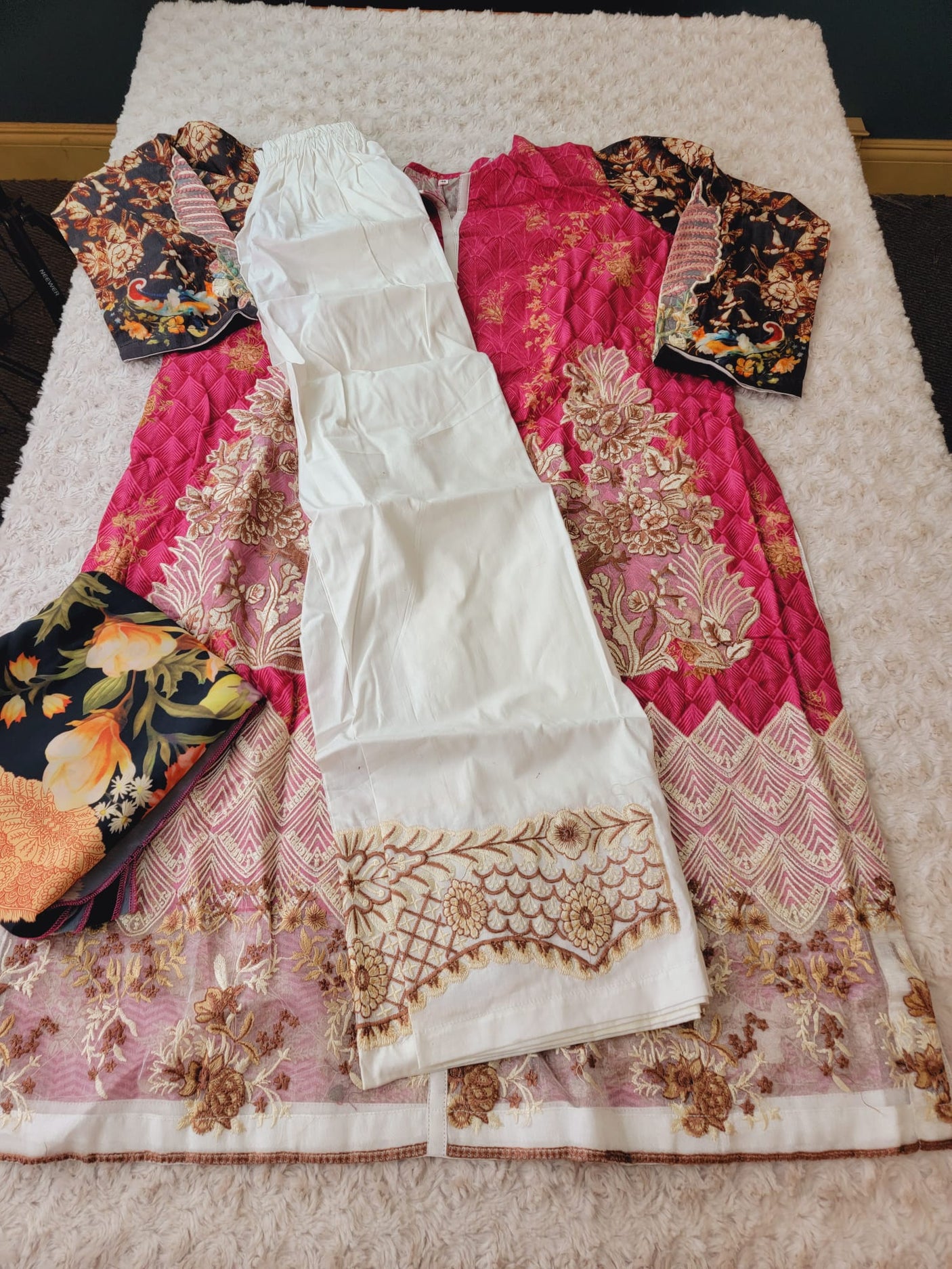 Pakistani lawn stitched Embroidered Suit Ready To Ship