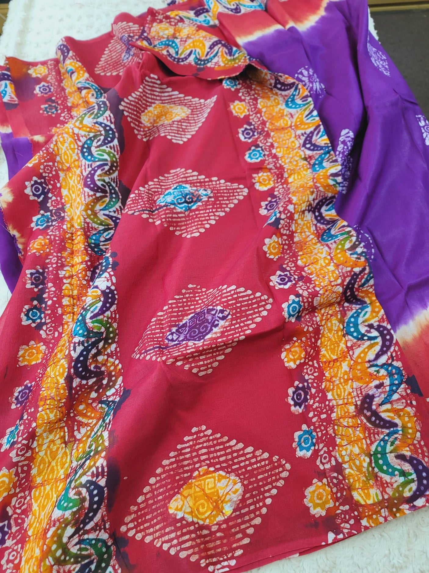Raw Silk Batik Saree with stitched blouse