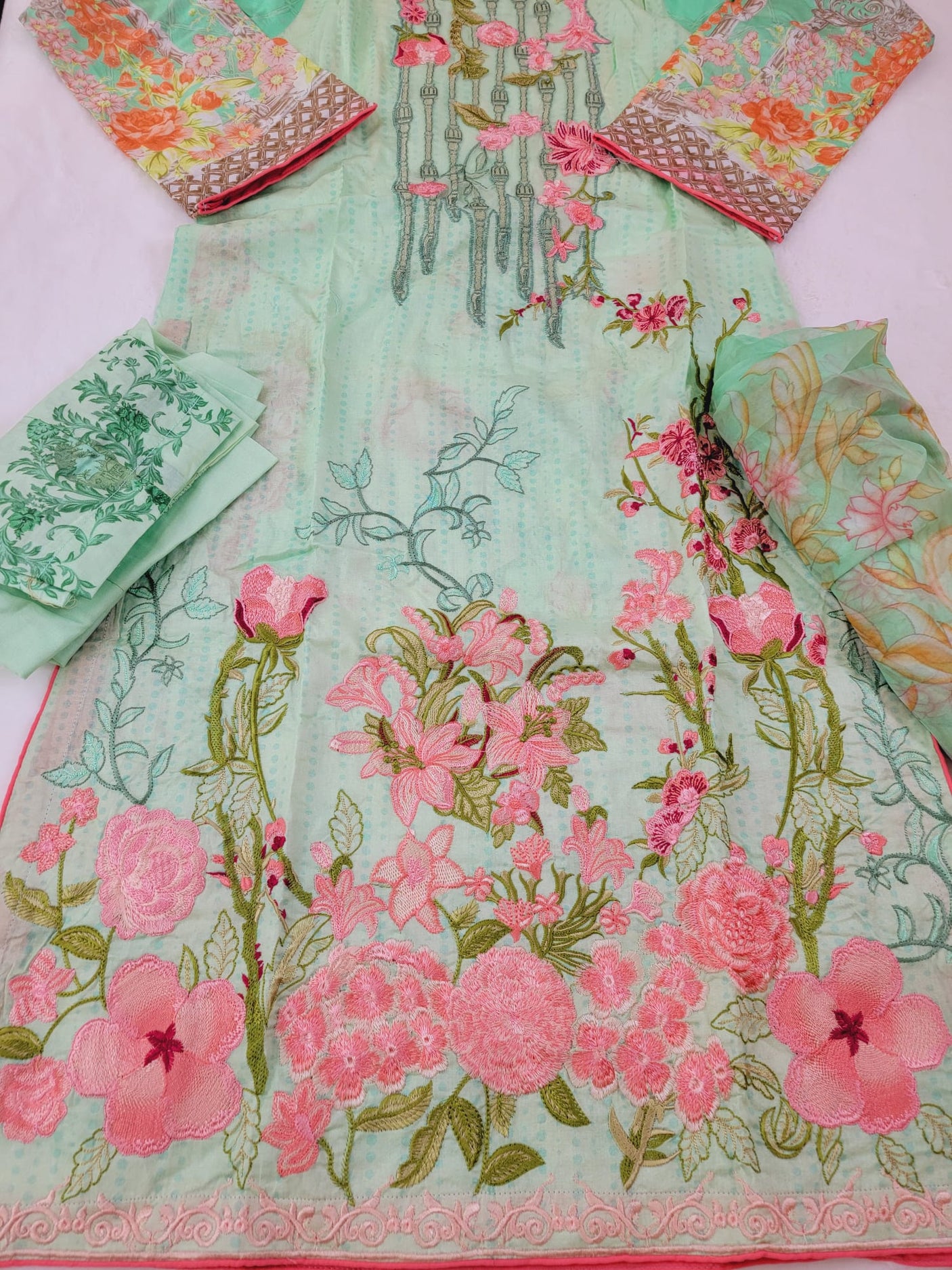 Pakistani lawn stitched Embroidered Suit Ready To Ship