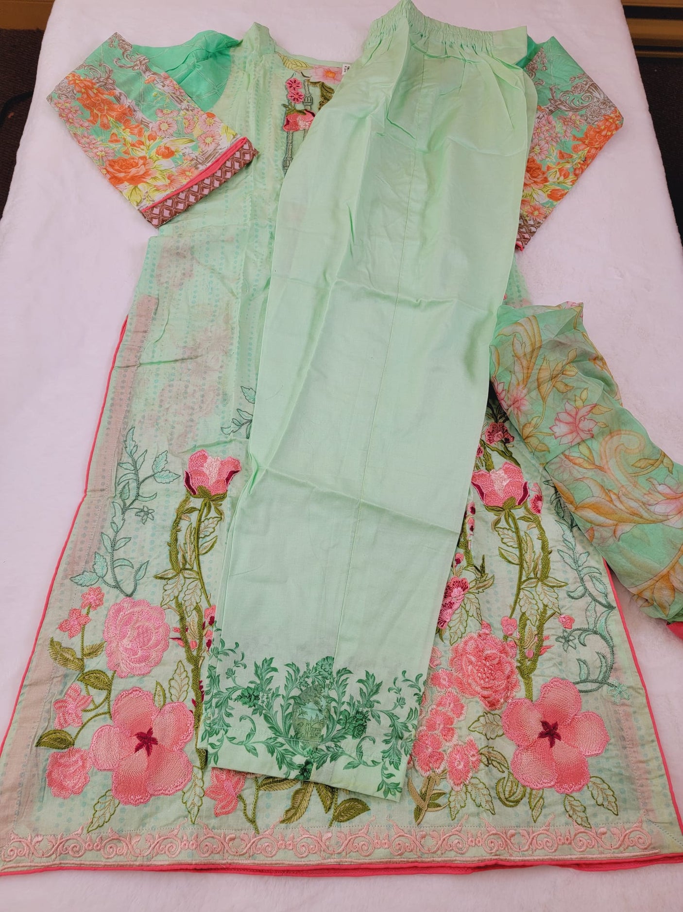 Pakistani lawn stitched Embroidered Suit Ready To Ship