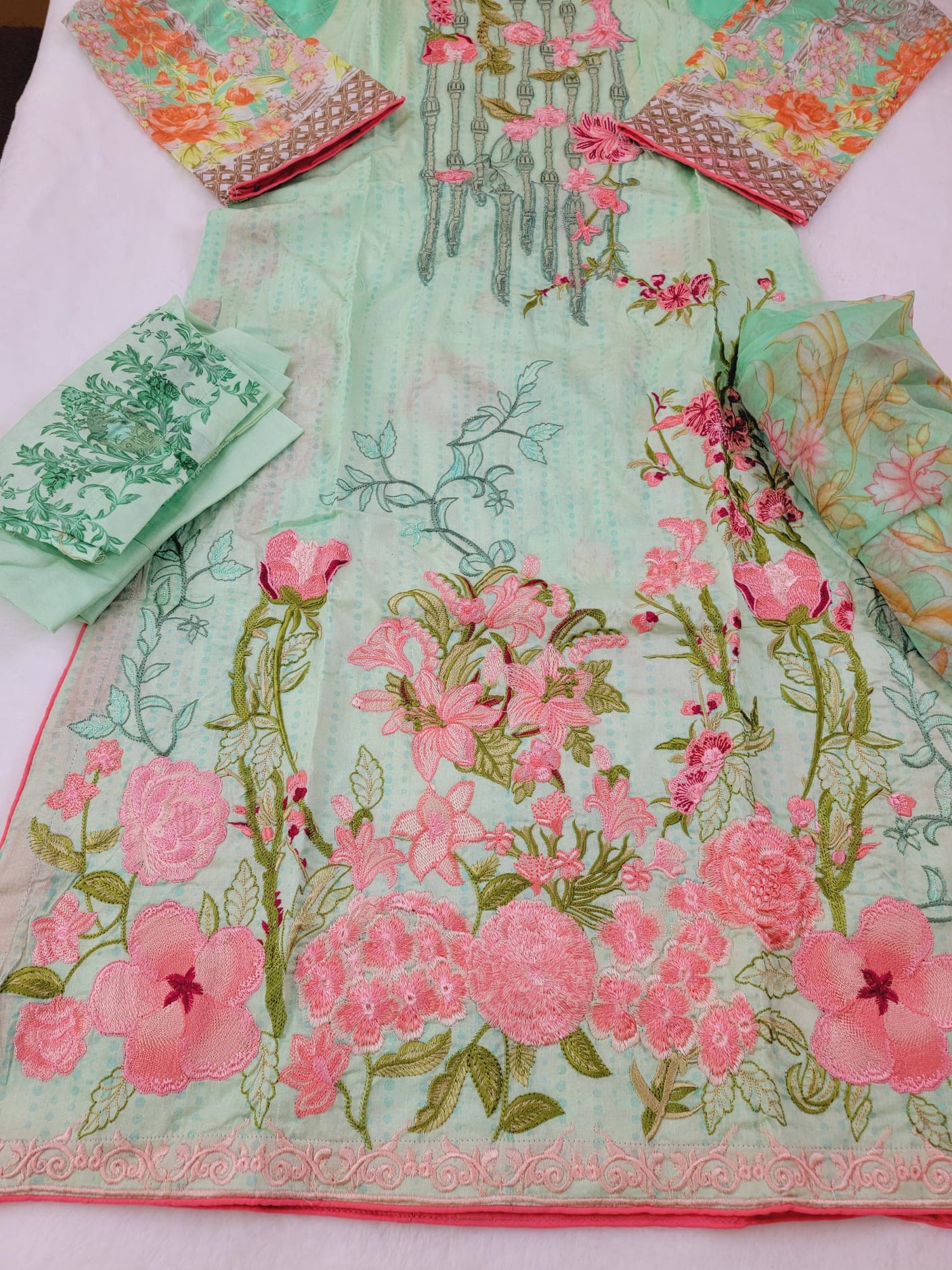 Pakistani lawn stitched Embroidered Suit Ready To Ship