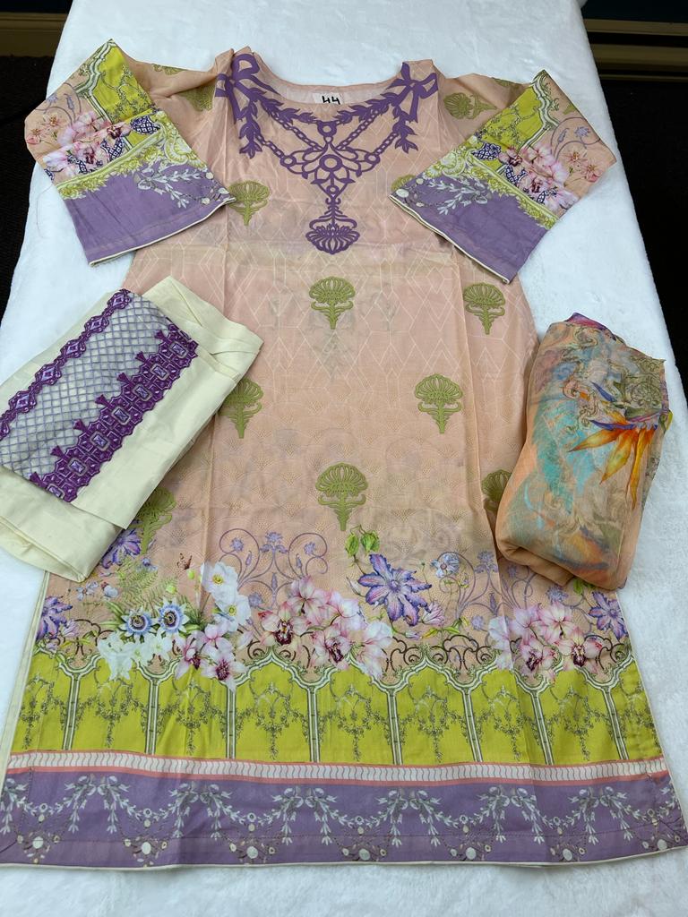Pakistani lawn stitched Embroidered Suit Ready To Ship
