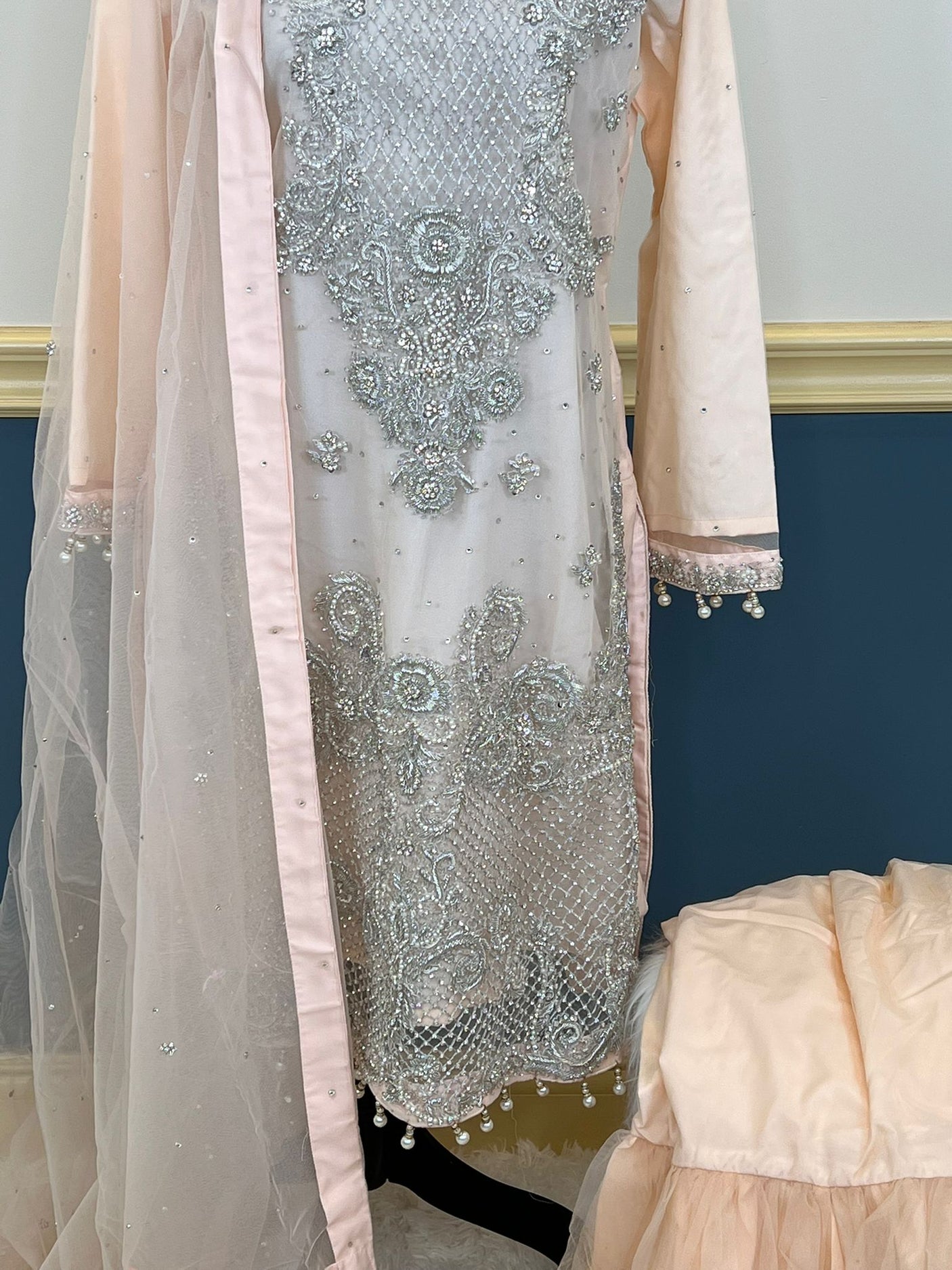 Eid special Pakistani orginal full zardosi work boutique dress with gharara pant-100% original guaranteed