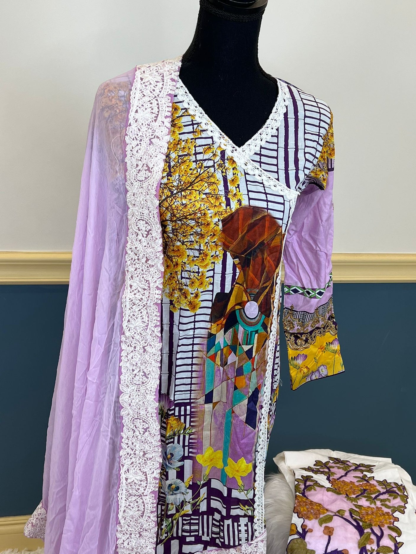 Pakistani Stitched lawn Embroidered Salwar kameez ready to ship