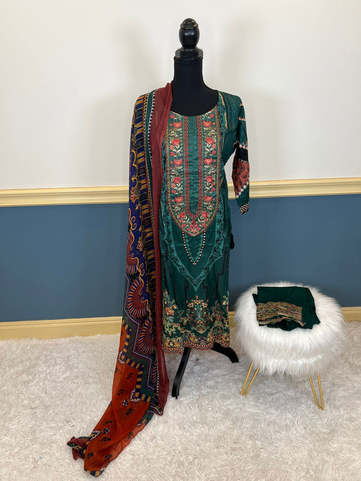 Indian Cotton Stitched Embroidery Suit Ready To Ship