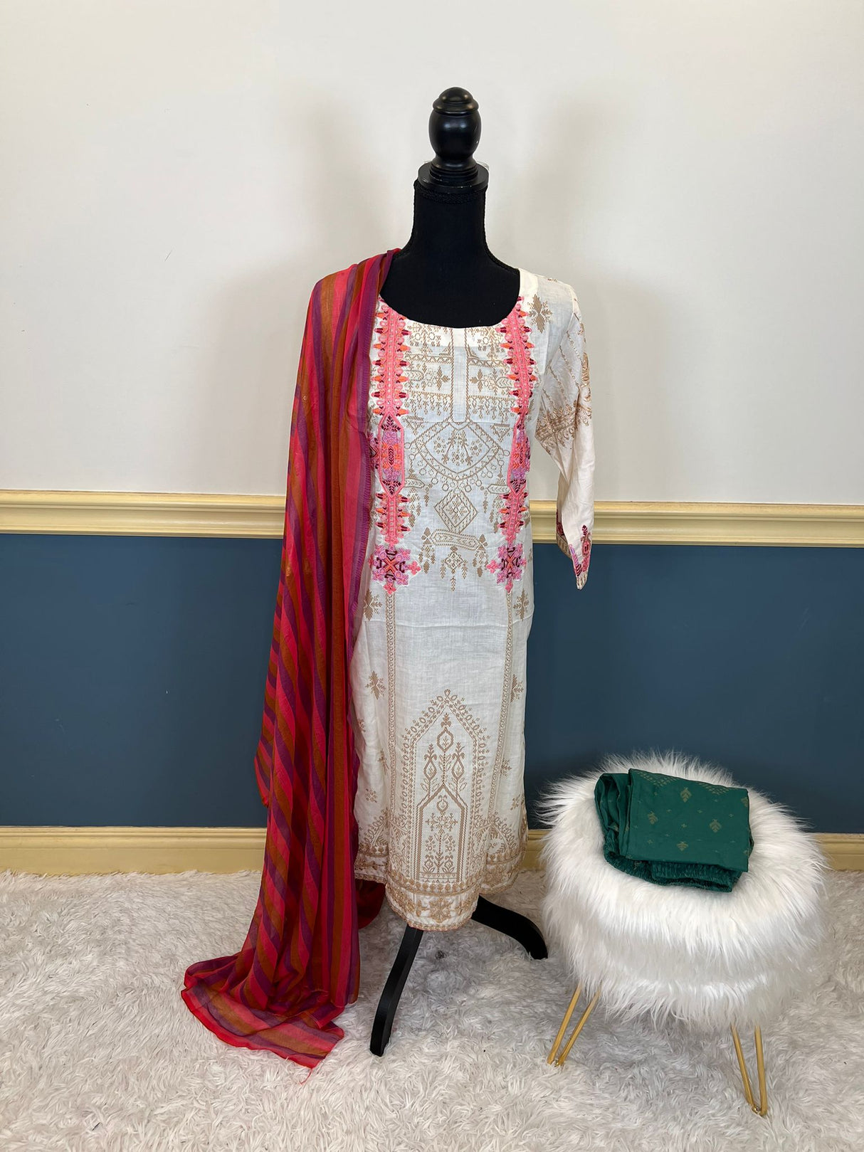 Indian Cotton Stitched Embroidery Suit Ready To Ship