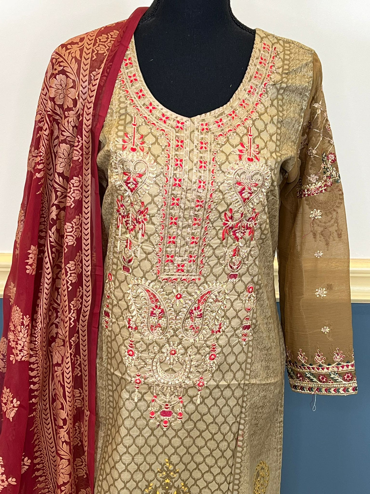 Indian Cotton Stitched Embroidery Suit Ready To Ship