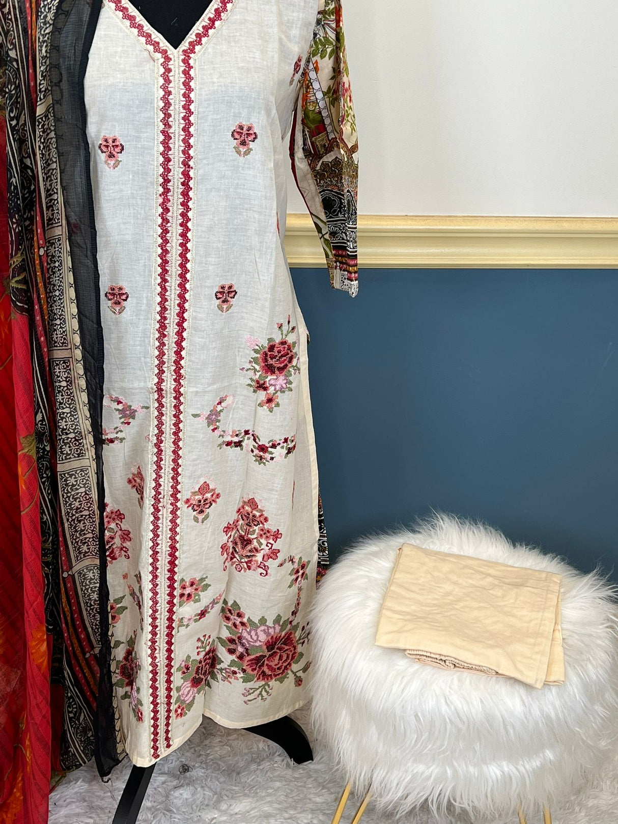 Indian Cotton Stitched Embroidery Suit Ready To Ship