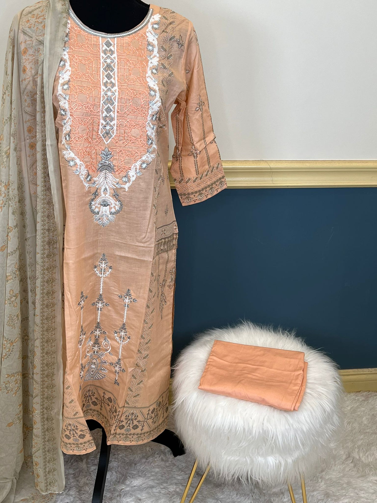 Indian Cotton Stitched Embroidery Suit Ready To Ship