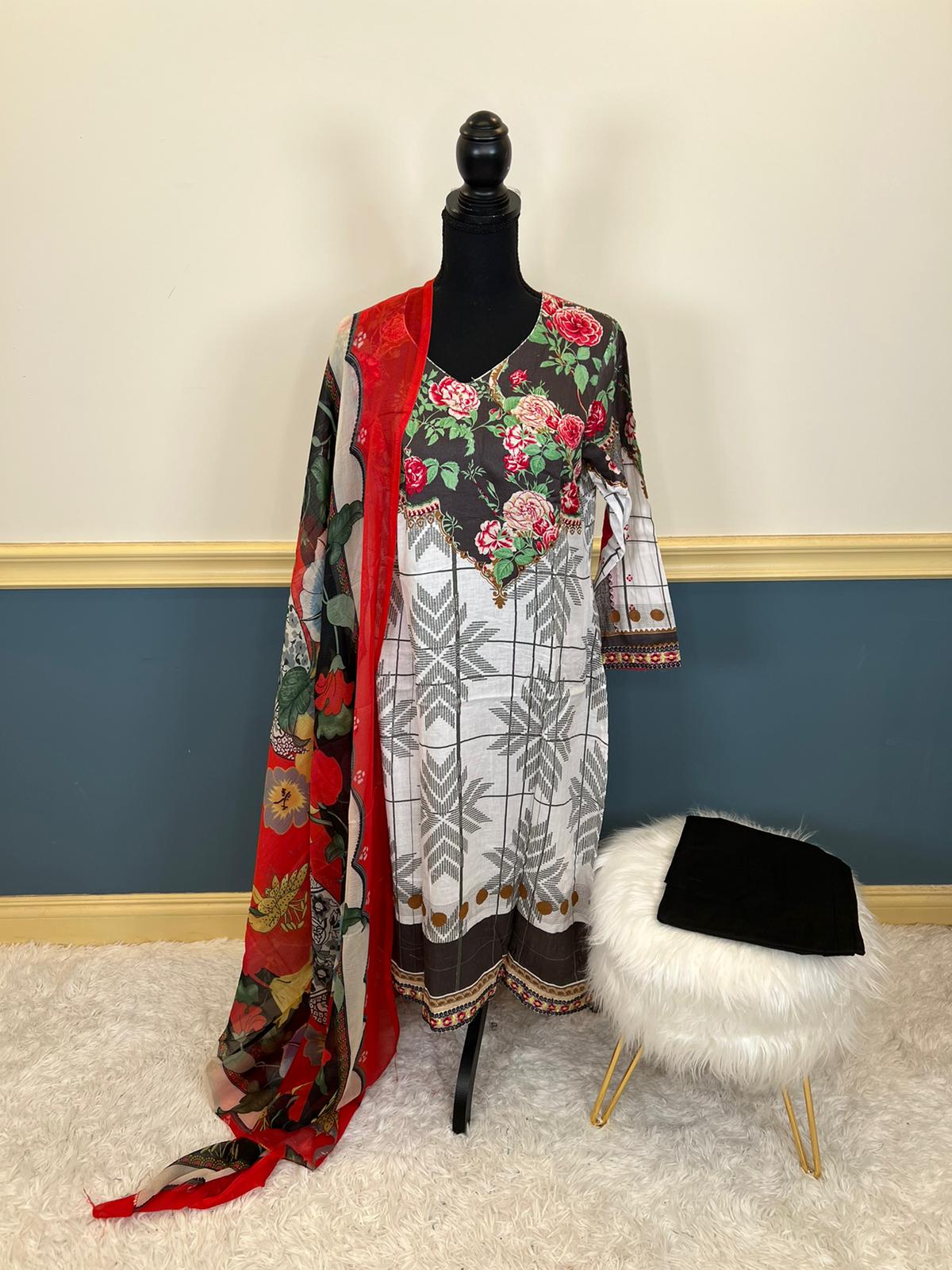 Indian Cotton Stitched Embroidery Suit Ready To Ship