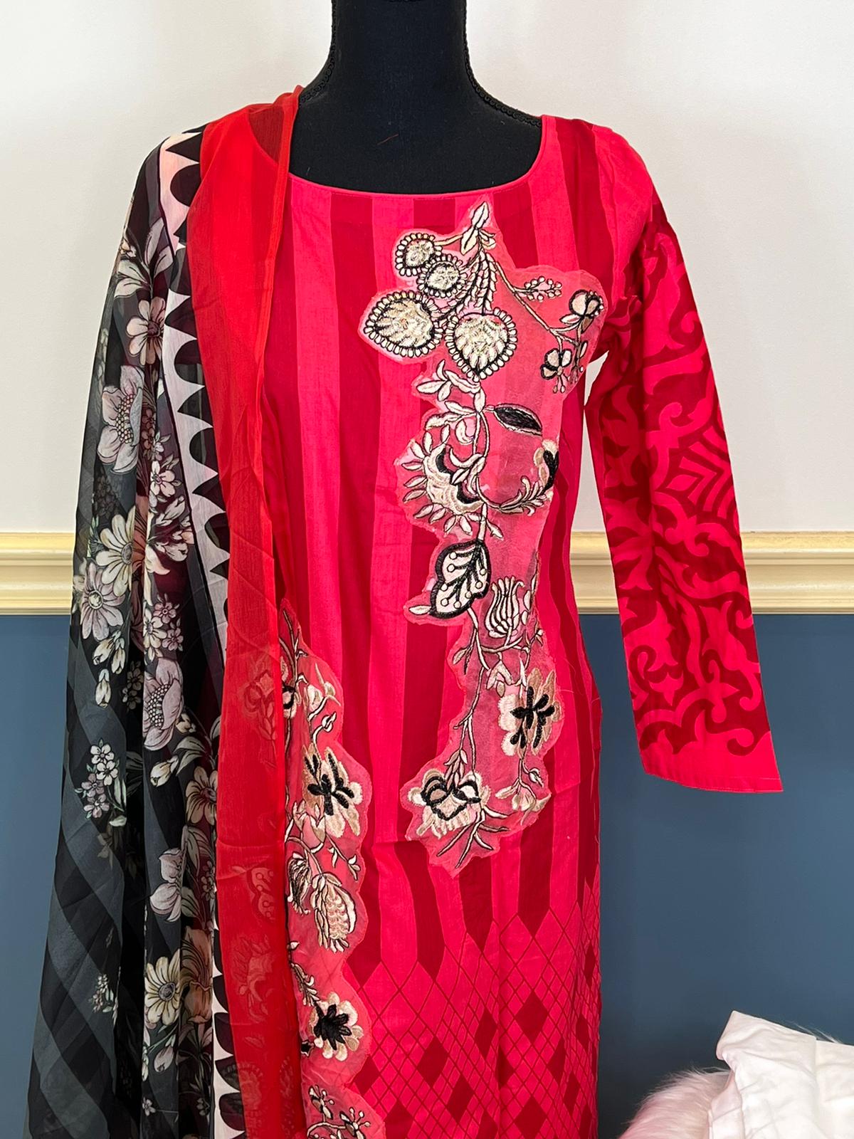 Indian Cotton Stitched Embroidery Suit Ready To Ship