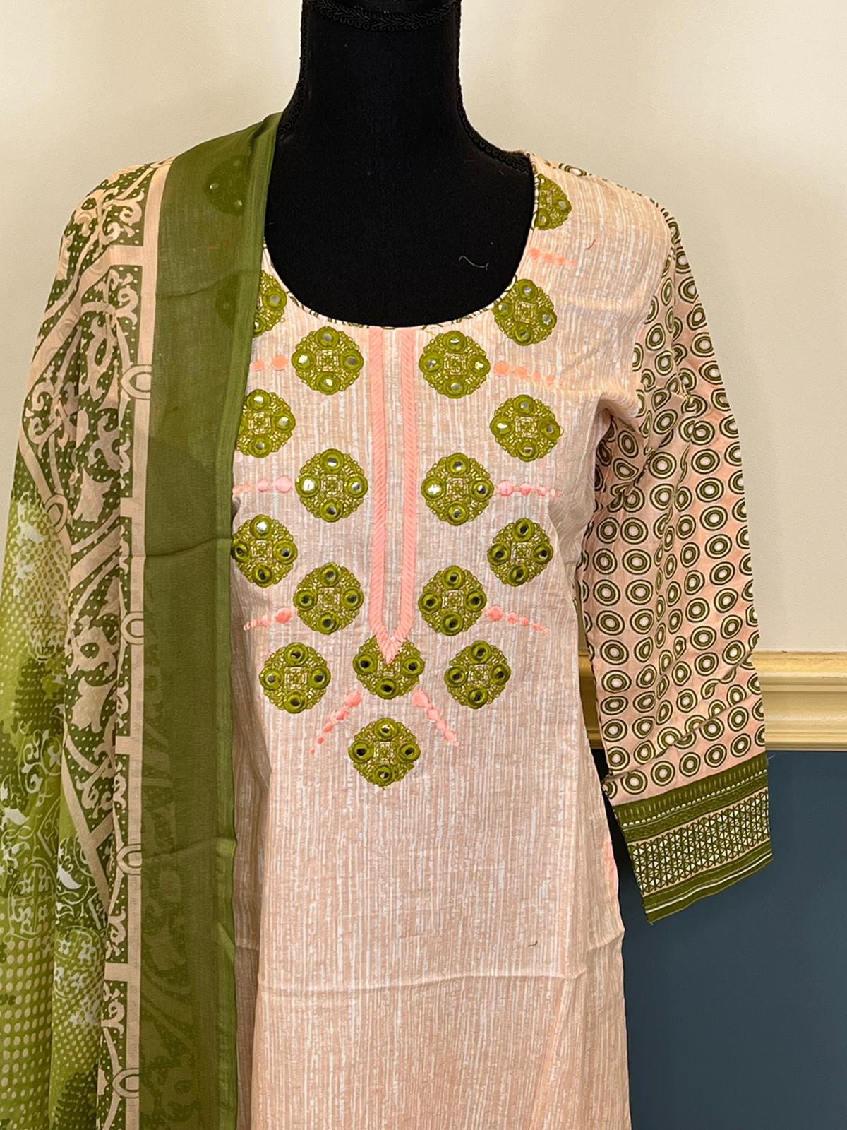 Indian Cotton Stitched Embroidery Suit Ready To Ship