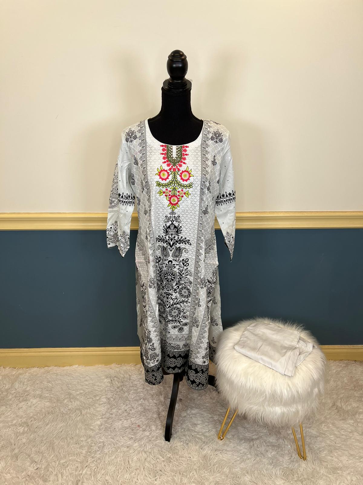 Indian Cotton Stitched Embroidery Suit Ready To Ship