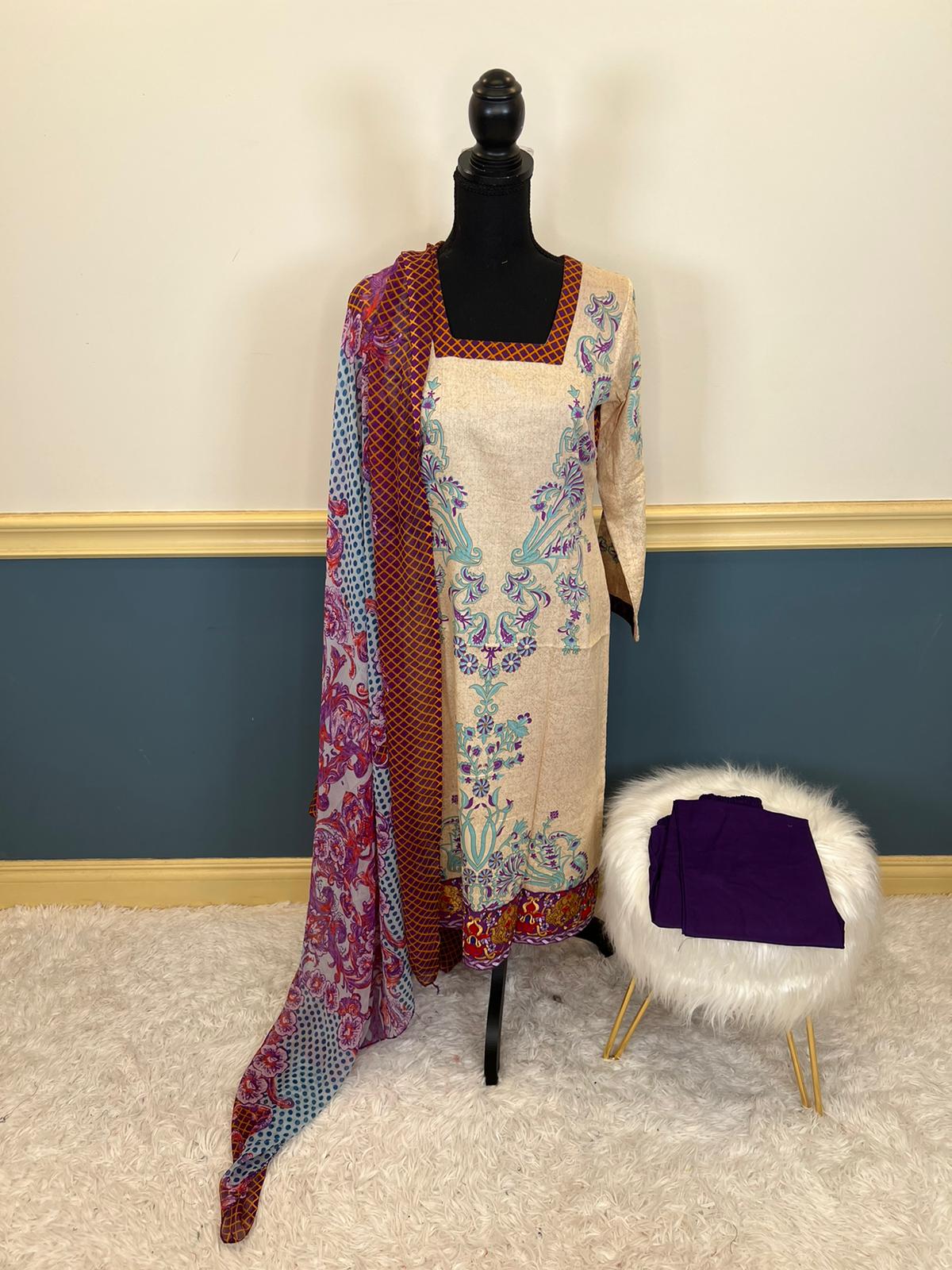 Indian Cotton Stitched Embroidery Suit Ready To Ship