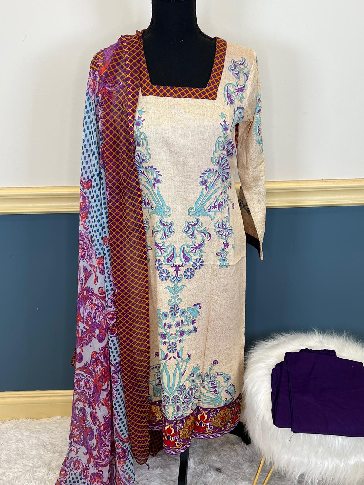 Indian Cotton Stitched Embroidery Suit Ready To Ship