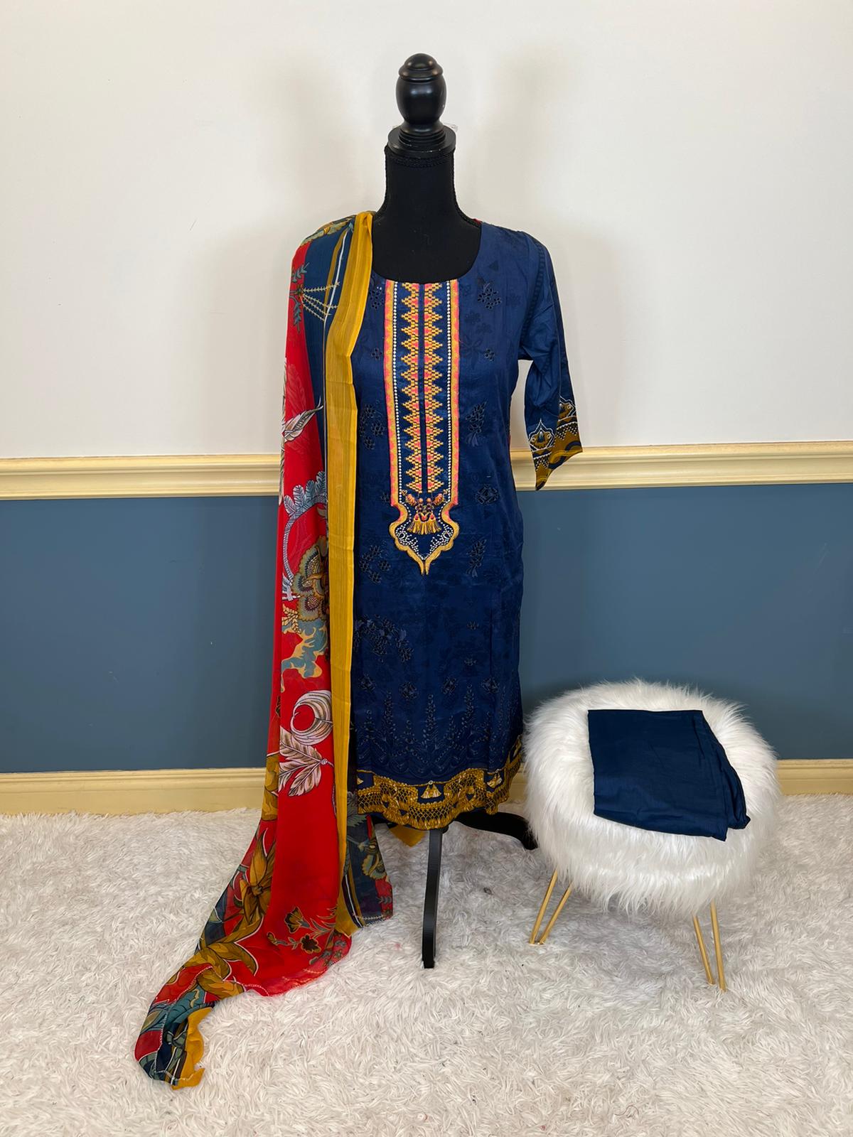 Indian Cotton Stitched Embroidery Suit Ready To Ship