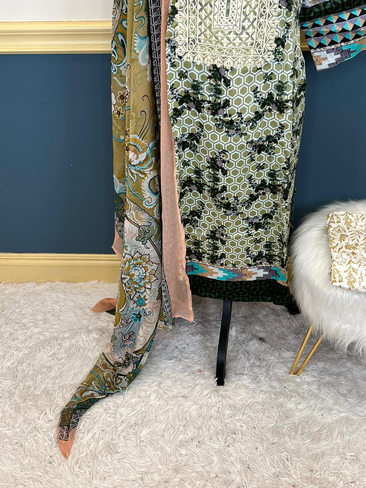 Indian Cotton Stitched Embroidery Suit Ready To Ship