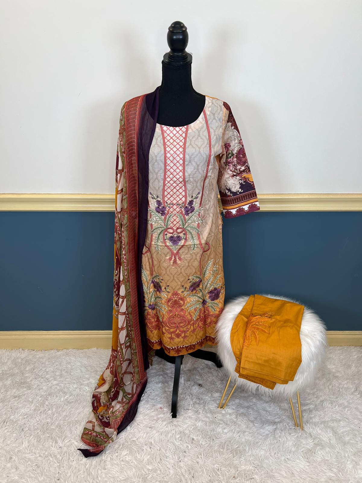 Indian Cotton Stitched Embroidery Suit Ready To Ship