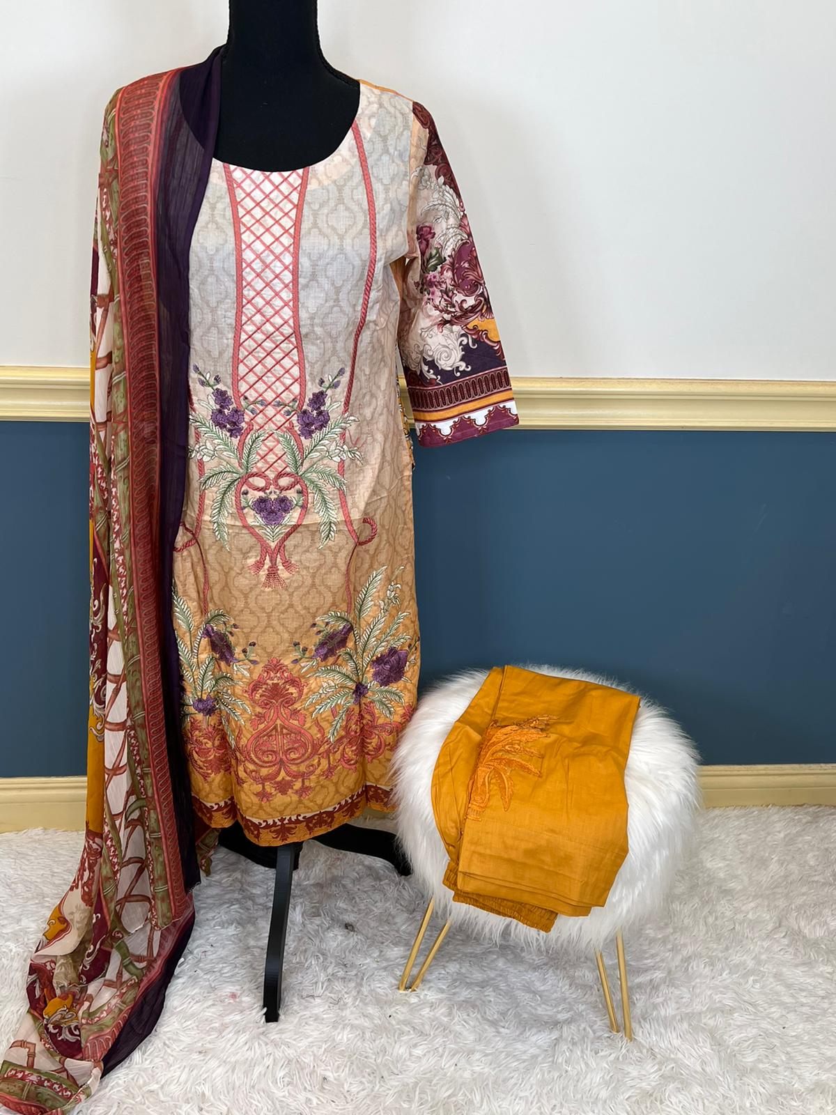 Indian Cotton Stitched Embroidery Suit Ready To Ship