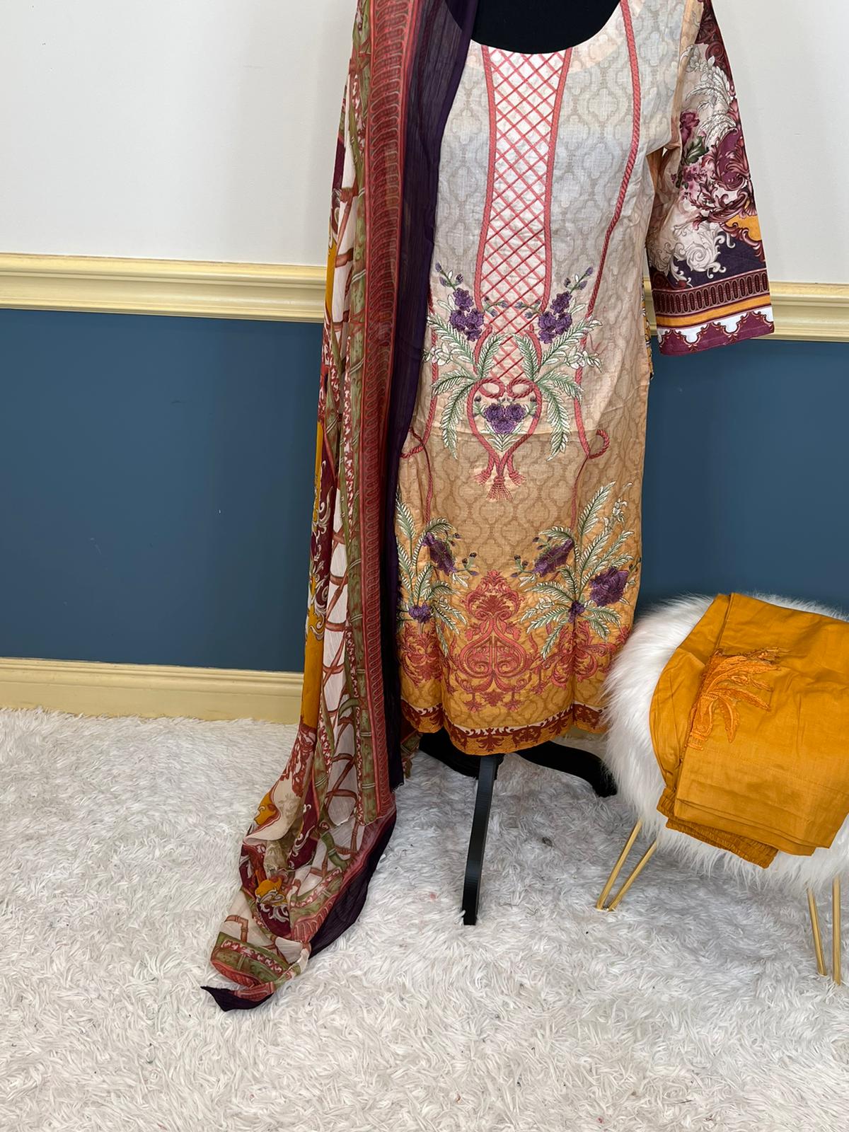 Indian Cotton Stitched Embroidery Suit Ready To Ship